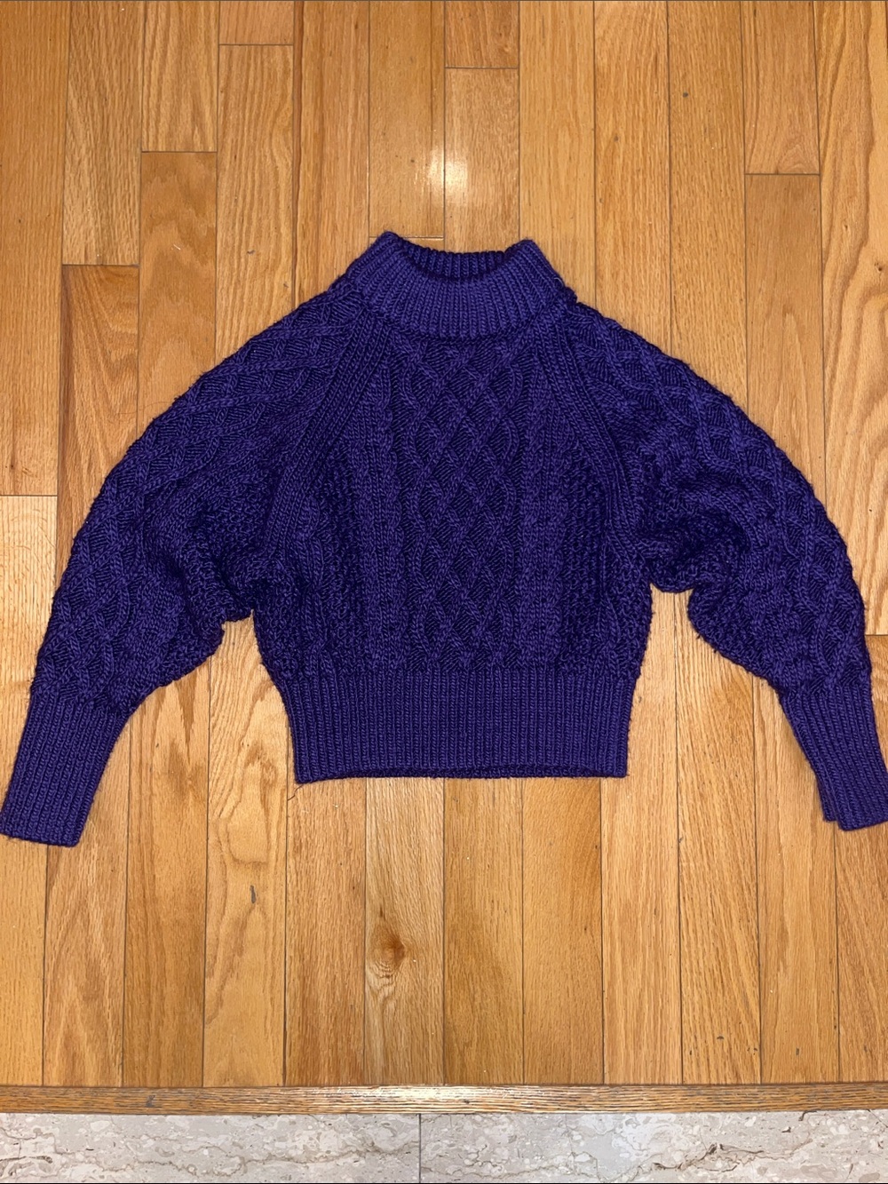 H&M Purple Cable-Knit Cropped Turtleneck Sweater